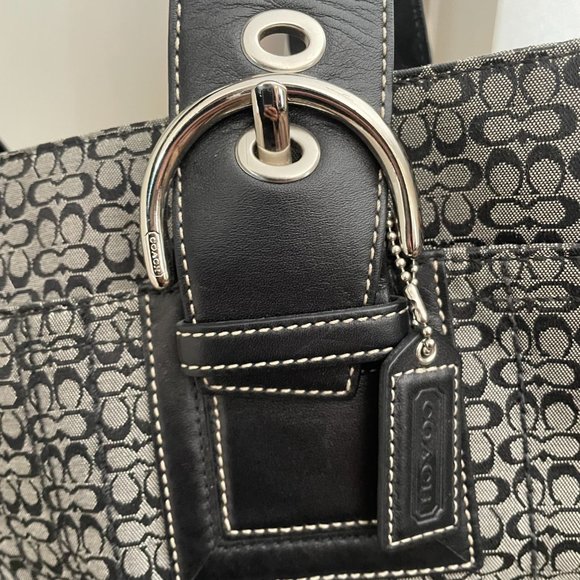 Coach Leather Tote Bag - Black and Grey #M0720-F10928 - Picture 4 of 7